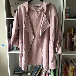Pink Long Sleeve Jackets Short Coats Collar Sleeve Drawstring Waist Hooded Coat